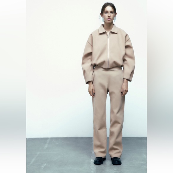 Zara NWT pleated zip bomber and straight leg pants with pockets. SOLD AS A SET - Picture 6 of 9